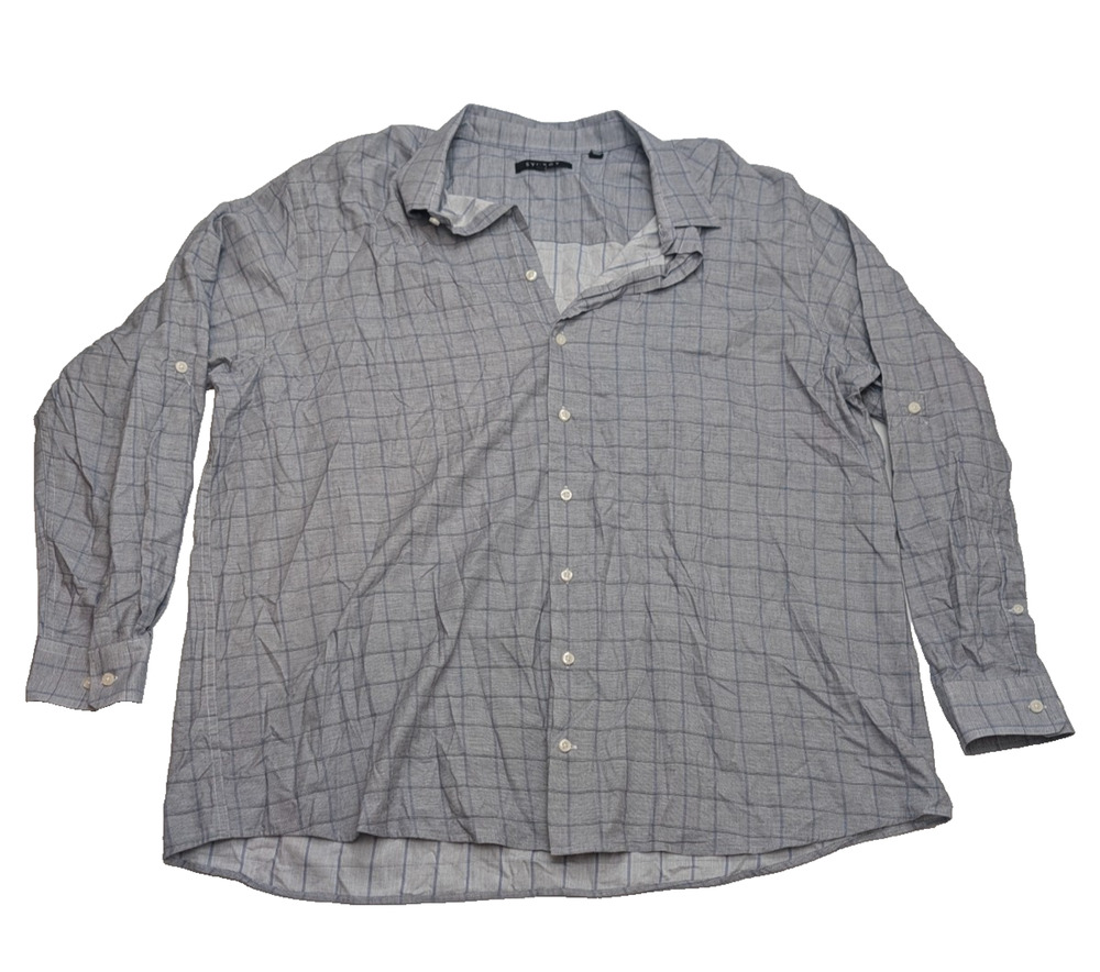 SYNRGY MEN'S 2XLT XXLT COLLARED LONG SLEEVE BUTTON DOWN GRAY BLUE PLAID SHIRT